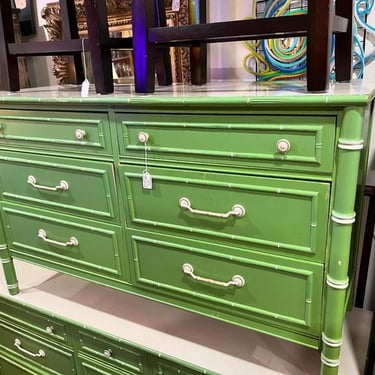 Green and white faux bamboo petite dresser. 48.5” x 19” x 30” 