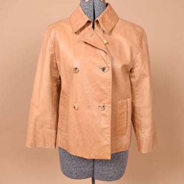 Beige Leather Double Breasted Jacket By Cole Haan, S