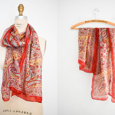 Vintage Fine Silk Paisley and Elephant Print Scarf 