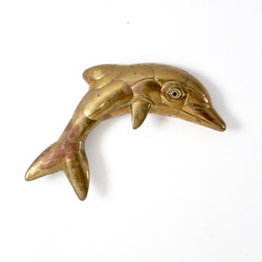 mid-century brass dolphin wall decor 