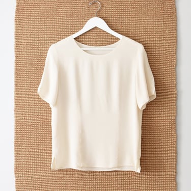 vintage cream silk shirt, 90s minimal top 