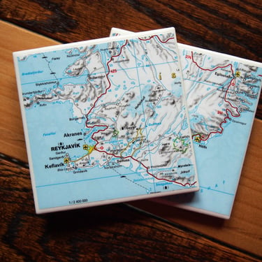 2002 Southern Iceland Map Coaster Set of 2. Vintage Map. Reykjavik Gift. Iceland Décor. European Travel Gift. Nordic Decor. Icelandic Gift. 