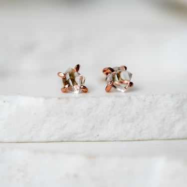 14K Rose Gold Delicate Herkimer Diamond Studs