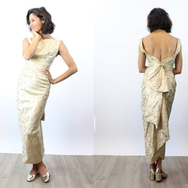 1950s 1956 documented CEIL CHAPMAN gold silk dress xs | new winter 