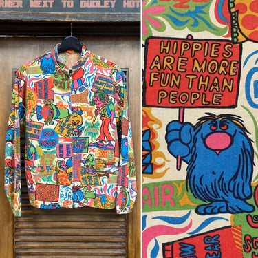 Vintage 1960’s Pop Art Cartoon Hippie Mod Monster Windbreaker Jacket, 60’s Psychedelic, Vintage Clothing 