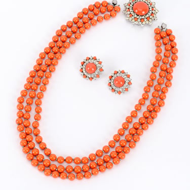 Coral Bead Necklace & Earring Set