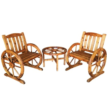 Western Folk Art Wagon Wheel Table and Chairs Set, 1960 