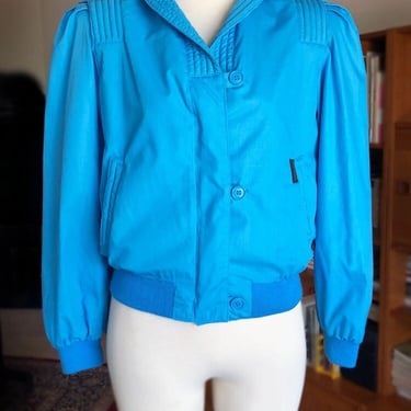 1970s - 80s NEW WAVE JACKET Vintage Blue Baseball short jacket coat, Disco Punk Rock style 1980's 