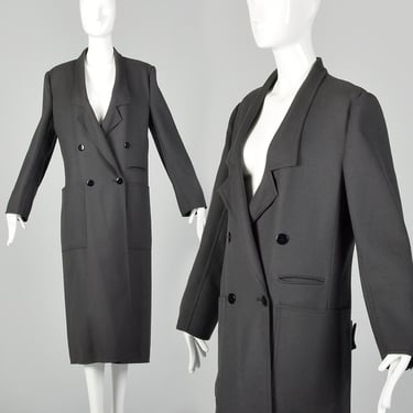 Medium Louis Feraud Coat 1980s Gray Double Breasted Wool MenswearJacket 