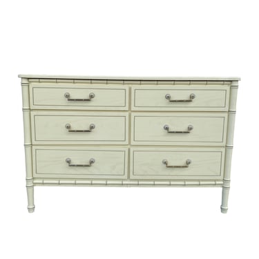 Faux Bamboo Dresser with 6 Drawers - Vintage Creamy White Henry Link Style Hollywood Regency Palm Beach Coastal Bedroom Furniture 
