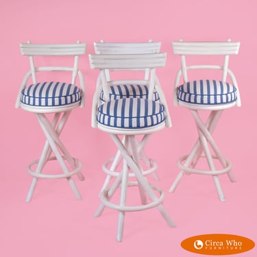 Set of 4 Paul Frankl Style White Counter Stools