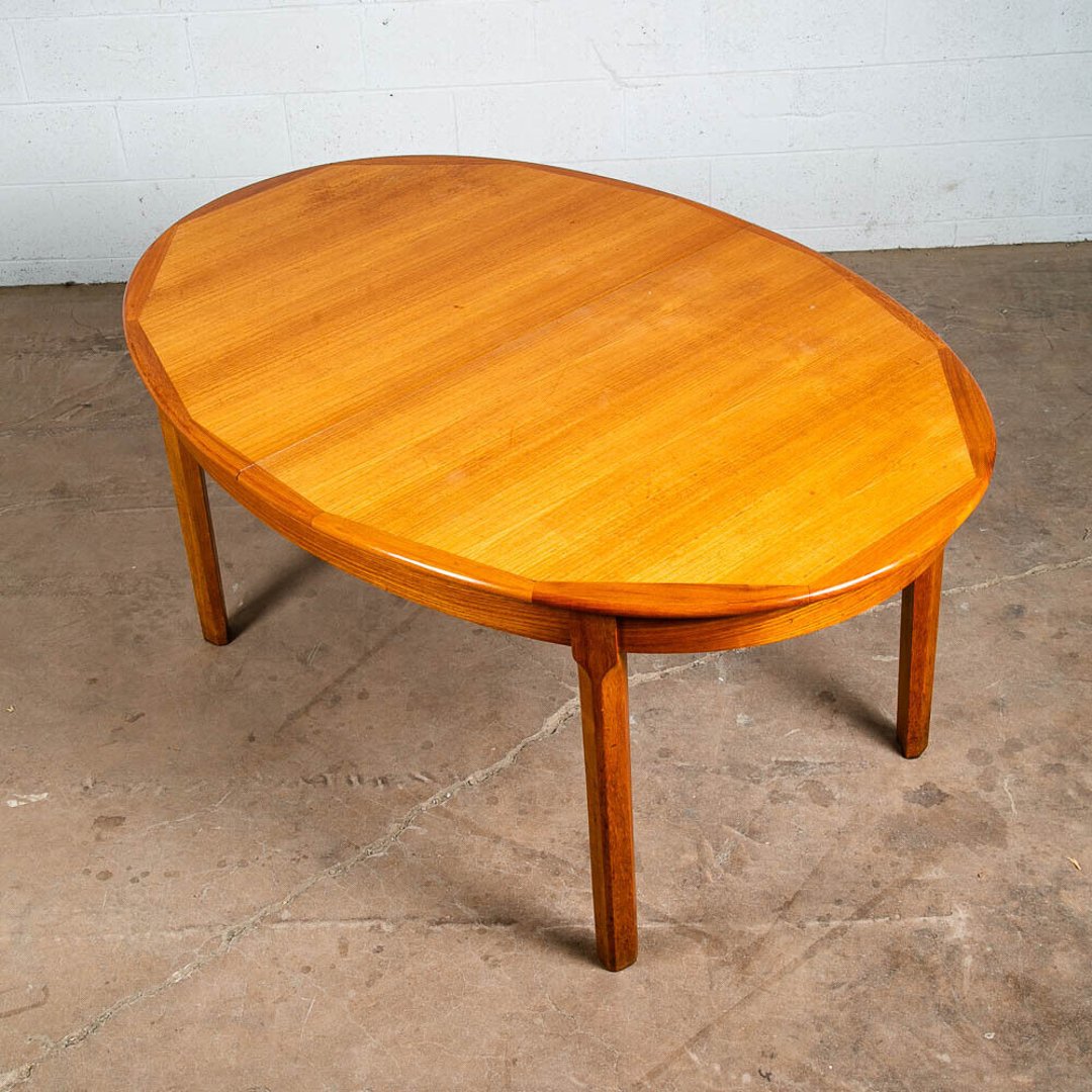 Mid Century Danish Modern Dining Table Oval Teak Extension Dux