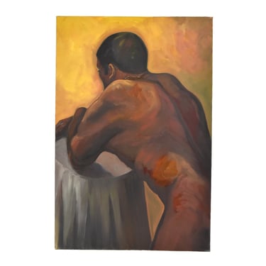 Posterior Nude Portrait African American Man Oil Painting Lenell Chicago Artist 