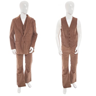 1970's Lee Brown Corduroy Three Piece Suit Size L