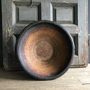 19th C Redware Bowl, Slip Glaze, Terra Cotta, Earthenware Pottery, Provencal Cookware, European Farmhouse, Damages 