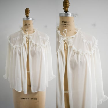 1950s White Sheer Ruffled Bed Jacket 