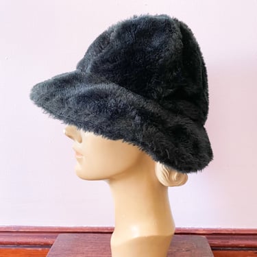 Vintage 1960’s black fuzzy faux fur bucket hat 