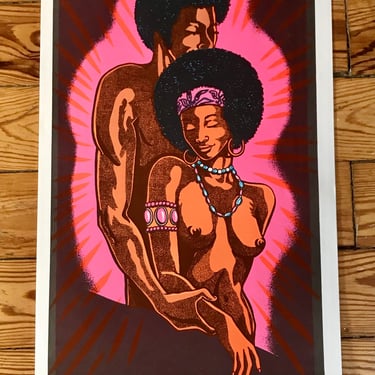 Velvet Screen Enterprises Print Black Light Poster Ebony Love 1970s Afro Couple Lovers Retro Art 