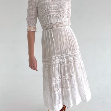 Edwardian 3/4 Sleeve White Cotton Lace Lawn Dress