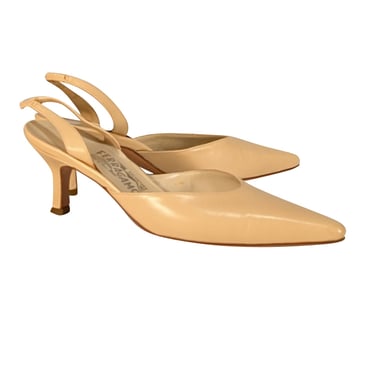 Ferragamo - Cream Leather Sling Back Heels Sz 8