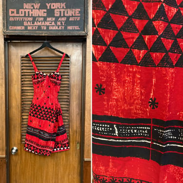 Vintage 1950’s Shaheen’s Label Cotton Tiki Sarong Rockabilly Hawaiian Dress, Vintage 1950’s Dress, Shaheen Label, Tiki Dress, Sarong Dress 