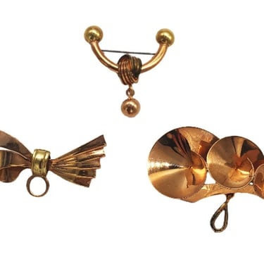 Mid Century Rosegold Pin Brooch Set 