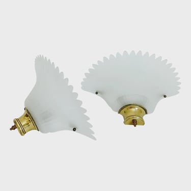 Pair Frosted Glass Palm Sconces, C1950 