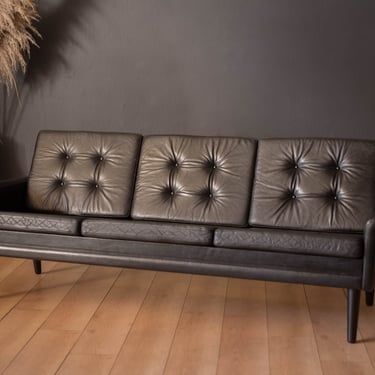 Vintage Scandinavian Rosewood and Black Leather Three Seat Sofa 