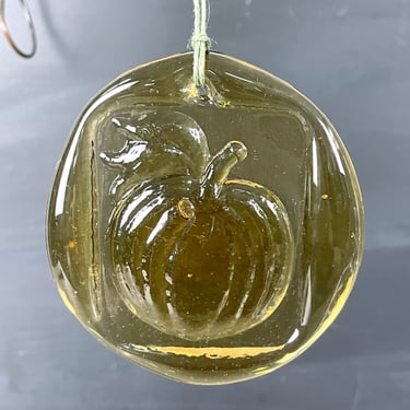 Pumpkin pressed glass suncatcher ornament - vintage handmade art glass 