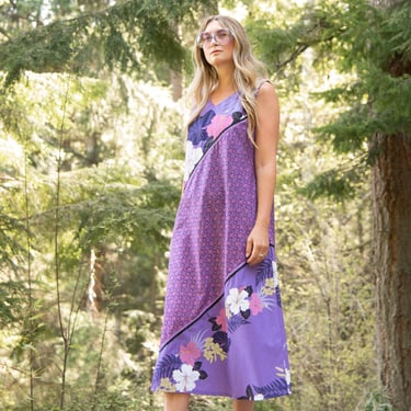 70s 80s Lisa Maru Honolulu Hawaiian Dress | Purple | Surf and the