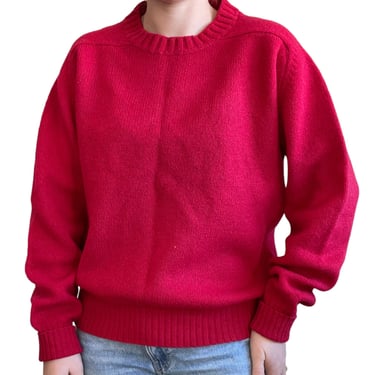 Vintage Womens 1970s LL Bean Cherry Red Wool Crewneck Sweater Made in Ireland 