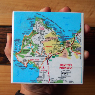 2006 Monterey California Map Coaster. Monterey Bay Map. Vintage California Décor. Carmel by the Sea. Pacific Grove. Pacific Ocean Decor. 