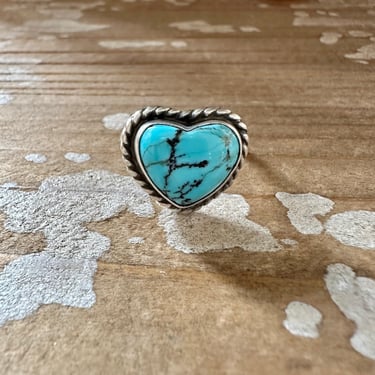 ADJUSTABLE TURQUOISE HEART Ring | Heart Shaped Silver Jewelry | Native American, Navajo, Southwestern | Adjustable Ring 