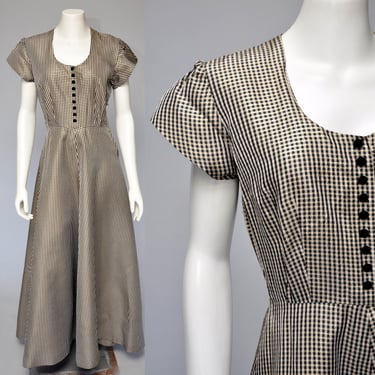 1940s black and gold check holiday party dress XS/S 