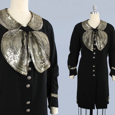 1930s Dress / 30s Sequin Oversize Bow Dress Jacket 