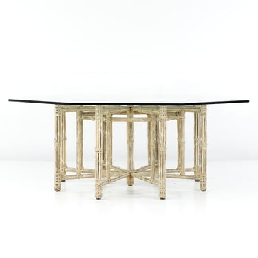 McGuire for Baker Furniture Mid Century Bamboo and Glass Hexagonal Dining Table - mcm 
