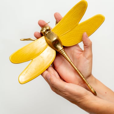 Yellow Ceramic and Brass Dragonfly