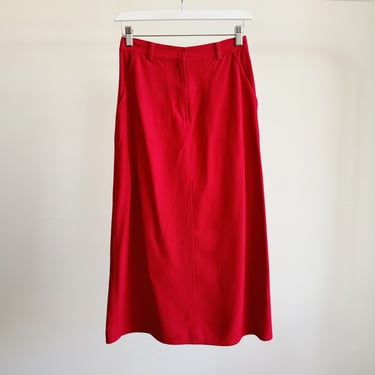 Crimson Raw Silk Midi Skirt