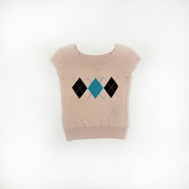 y2k Takeout Soft Pink Cap Sleeve Sweater Top / Blue / Argyle / Princess Sleeve / Brown / Knit / Large / 00s / Mean Girls / Bratz / M / 