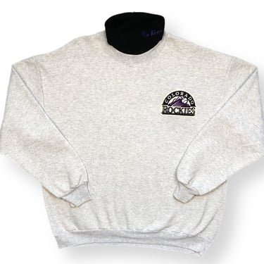 Vintage 90s Majestic Colorado Rockies Embroidered MLB Baseball Turtle Neck Crewneck Sweatshirt Pullover Size XL 