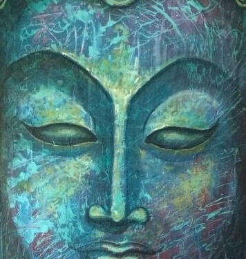 Blue Buddha Acrylic Painting on Canvas 