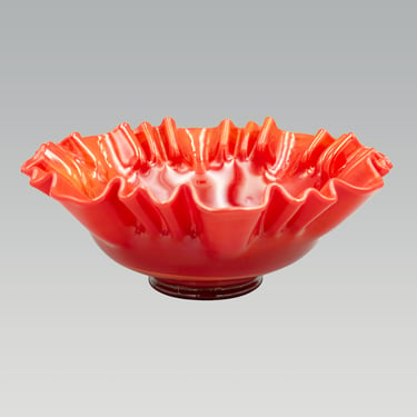 Fenton Mandarin Red Crimped Fruit Bowl | Vintage 1930s Slag Glass 
