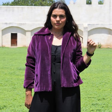 Velvet Jacket, Vintage 1960s El Abrigo Moderno, Purple Velvet, Medium Women 