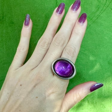 90s Huge Purple Glass Orb Sterling Cocktail Ring Size 8