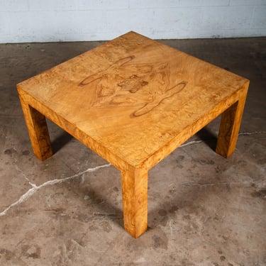 Mid Century Modern Side Table Olive Burl Milo Baughman Square Blonde Vintage End