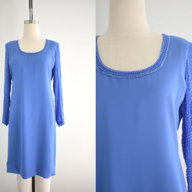 1980s Montaldo's Cornflower Blue Beaded Dress 