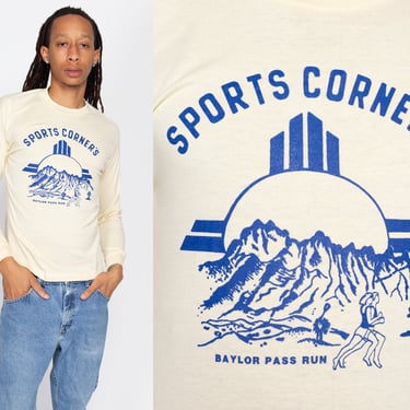 Small 80s New Mexico Baylor Pass Run Long Sleeve T Shirt | Vintage Off White Nature Trail Running Graphic Tourist Tee 