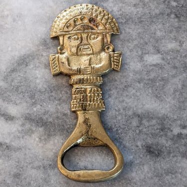Vintage Brass Mayan Warrior Bottle Opener 