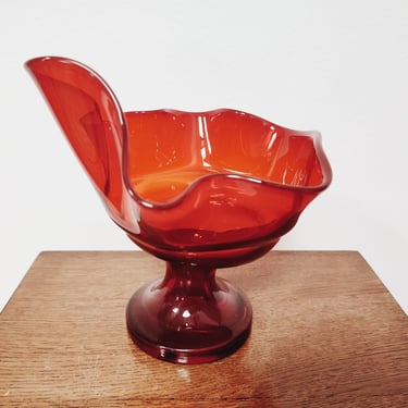 Retro Red Glass Vase | Fazzoletto | Handkerchief | Fabrika stakla | Prokuplje | Yugoslavia | 70s | 