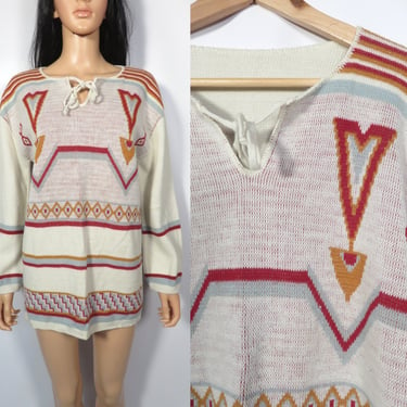Vintage 70s Boho Hippie Tunic Sweater Size M/L 